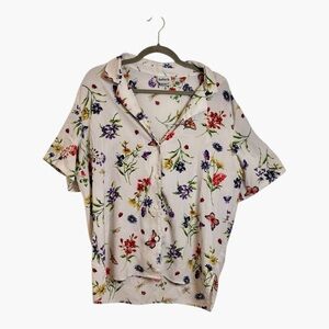 BonWorth Vintage Floral Butterfly Button Front Blouse Cottagecore Medium